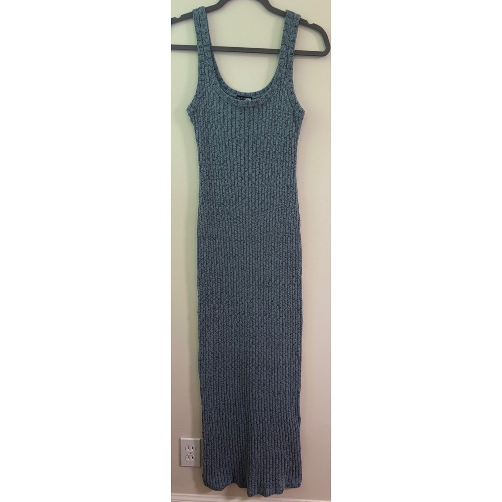 Womens 2X Blue Ribbed Knit Maxi Dress Lagenlook Normcore, 90's Minimalist